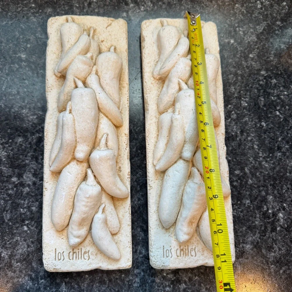 Vintage Los Chiles Stone Style Wall Plaques Pair Southwestern Kitchen Decor 11in